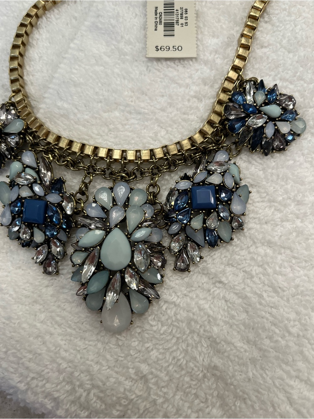 Statement Bib Necklace with Blue and Light Aqua Stones by Talbots